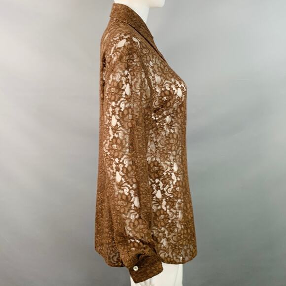 DOLCE & GABBANA Vintage Size L Brown Rayon Blend Lace Pointed Collar Shirt - Picture 3 of 7